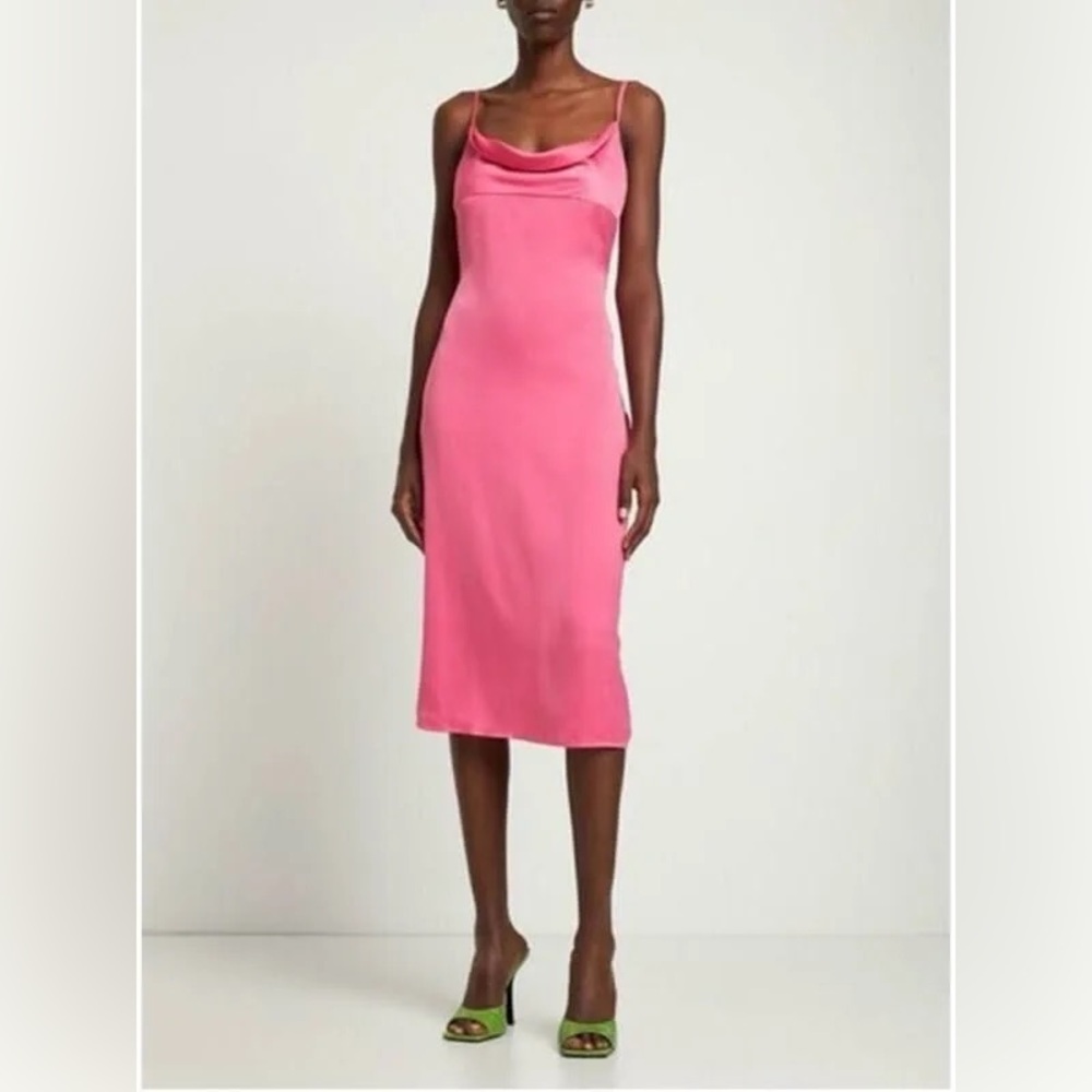 Weworewhat Cowl Midi Silk Pink Dress